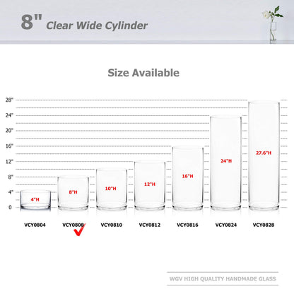 WGV Cylinder Vase, Width 8", Height 8", Clear Wide Large Diameter Flower Glassware, Floral Container, Planter Terrarium for Wedding Party Event, Home Accent Decor, 1 Piece