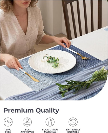 Leetaltree Gradient Blue Woven Placemats Set of 4 - Heat Resistant Non-Slip Place mats for Dining Table, Washable Durable PVC Vinyl Woven Table Mats(Gradient Blue, 4)