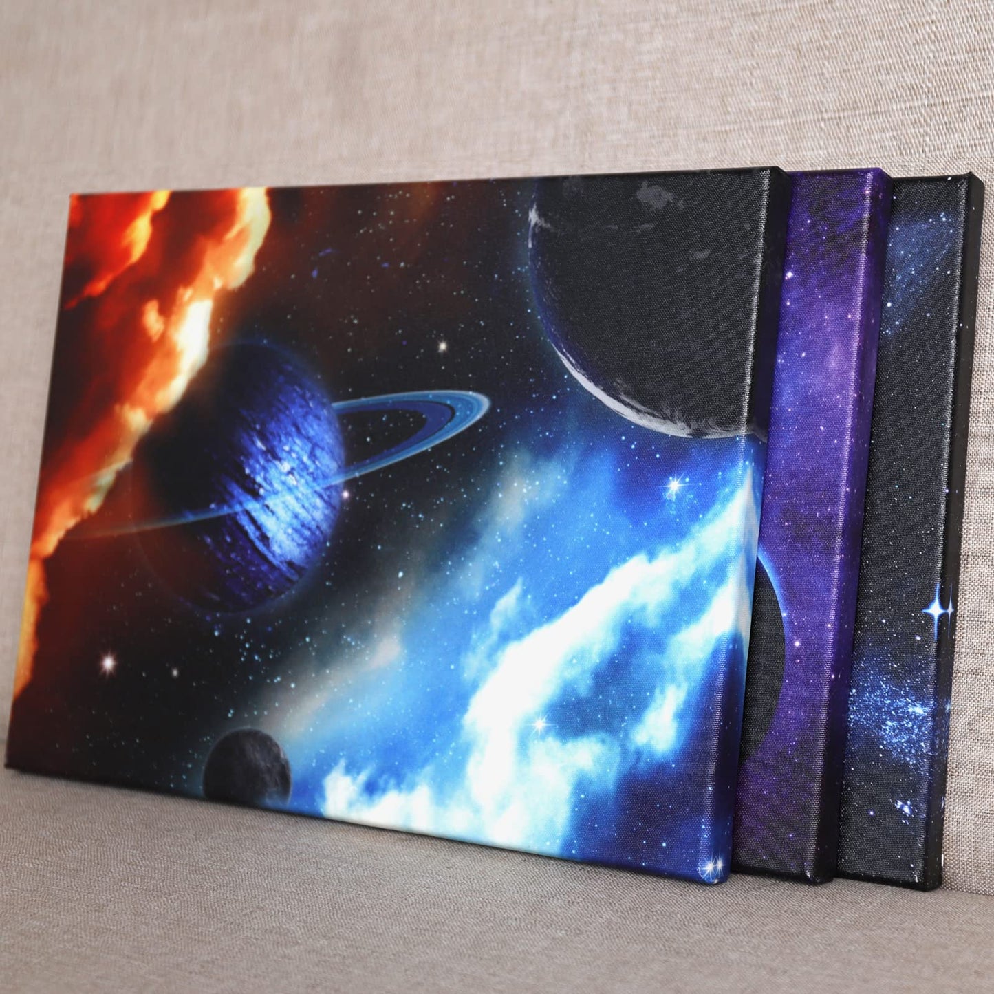 iKNOW FOTO 3 Piece Canvas Prints Galaxy Stars Abstract Space Wall Art Elements of This Image Modern Home Decor Stretched and Framed Ready to Hang for Kids Room Decor 12x16inchx3pcs