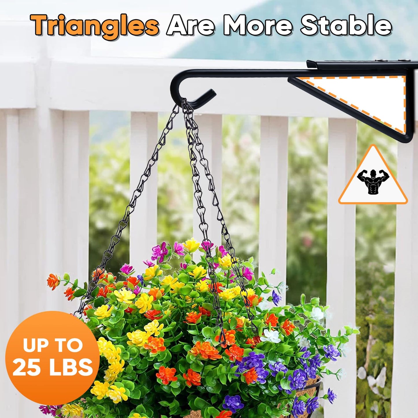 4Pack Adjustable Vinyl Fence Hooks Fit Fence Widths 0.75-3 Inch, Heavy Duty Vinyl Fence Plant Hangers for Hanging Plant Bird Feeders, Lights, Basket Over the Fence Hanger for Hanging Plant Outdoor