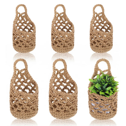 Leooomap 6 Pcs Macrame Hanging Planter Set - 3 Small (5.3"x9") & 3 Mini (4.3"x7.9") Boho Wall Mounted Cotton Baskets for Indoor Plants, Linen Color, Plants & Pots Not Included