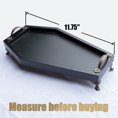 IRISVITA Coffin Tray (Redesigned) - Gothic Decor for Home, Spooky Decorative Tray, Goth Room Decor, Black Wooden Tray for Holding Crystal, Jewelry, Skull Mugs, Candles, Essential Oil.