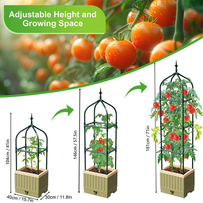 Raised Garden Bed Planter Box with Trellis, 71" Self-Watering Tomato Planter with Trellis for Climbing Vegetable and Plants, Tomato Cage Planters for Indoor Outdoor Patio Greenhouse Gardening (1Pack)