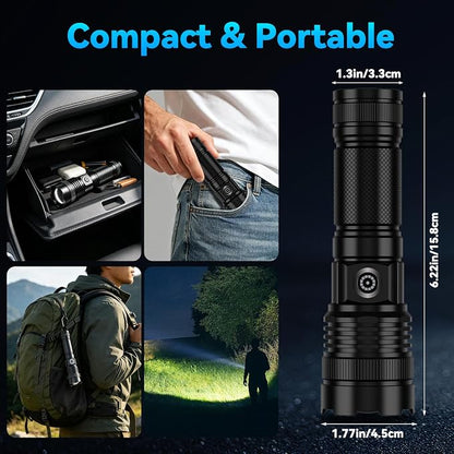 Rechargeable Flashlights High Lumens 2 Pack, Super Bright Tactical Flashlight 3 Modes with Power Display, Waterproof Zoomable LED Flash Light for Home Emergencies Camping Hiking