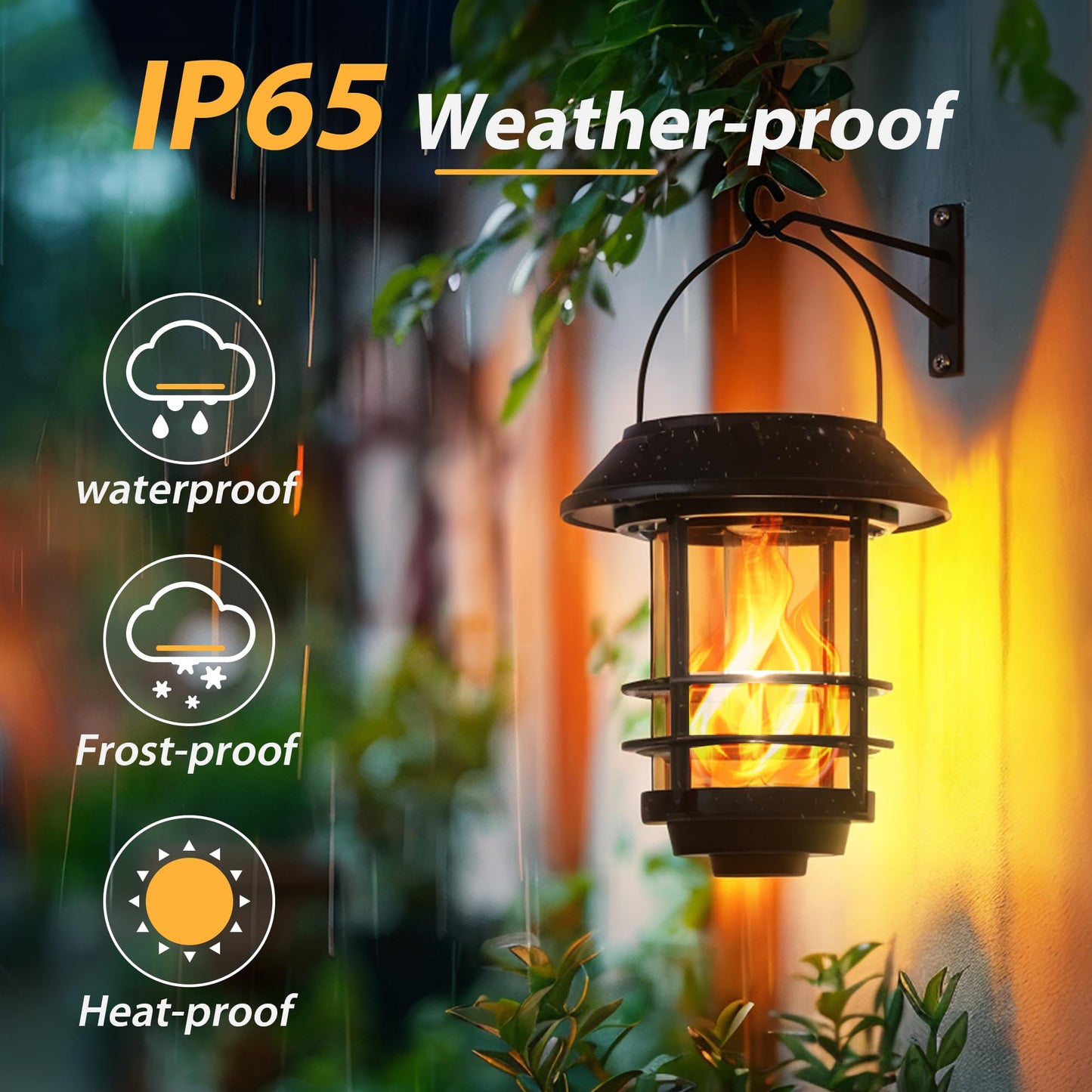 Otdair Solar Lanterns Outdoor Waterproof, 2 Pack Flickering Flames Wall Garden Decor , Hanging Solar Lights Wall Mount Decorations for Halloween, Front Porch, Patio, Yard