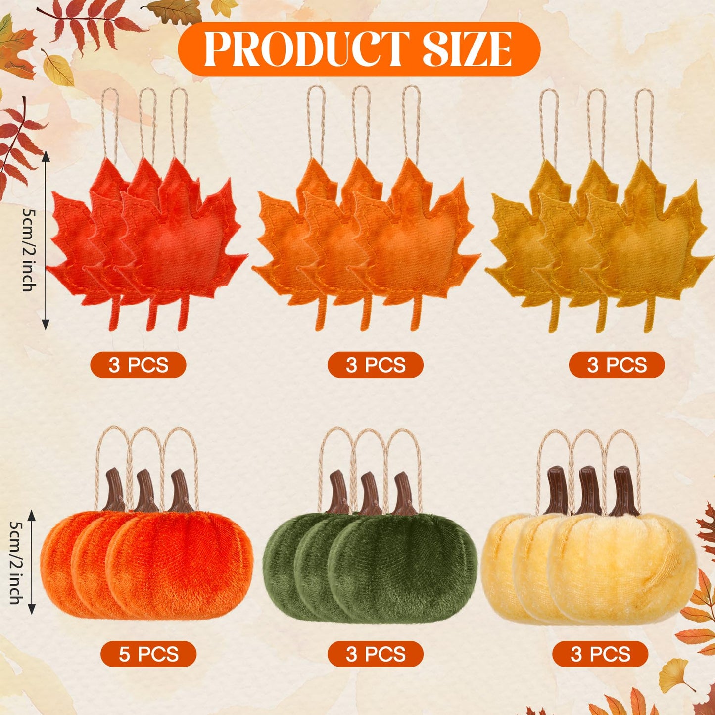 Janinka 20 Pcs Thanksgiving Tree Decoration Velvet 2 Inch Fall Leaves Pumpkin Hanging Ornament Thanksgiving Tree Ornament Velvet Maple Leaf Pumpkin Small Trees Decorations for Farmhouse Harvest Autumn