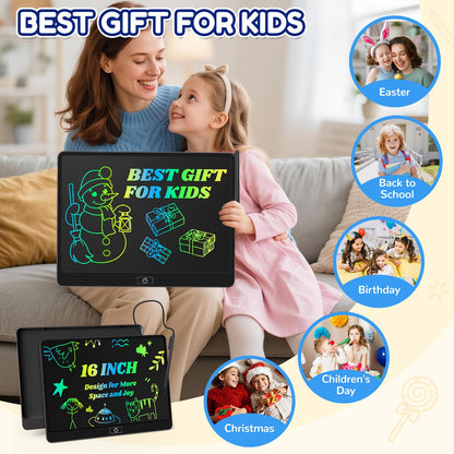 LCD Writing Tablet,16 Inch Colorful Screen Doodle Board Toddler Educational Toys for 3 4 5 6 Years Old Boys Girls Reusable Portable Drawing Tablet Christmas Toys Gifts for Kids (Black)