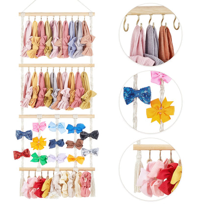 Dahey Hanging Jewelry Organizer Macrame Necklace Holder with 30 Hooks and Macrame Headband Holder with 30 Hooks Boho Nursery Decor for Baby'S Room