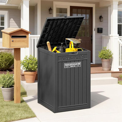 Package Delivery Box for Outside, Storage Box with Lockable Secure, Outdoor Resin Package Drop Container Waterproof for Backyard, Garden, Patio & Lawn, Black
