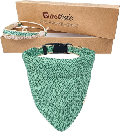 Pettsie Hemp Dog Bandana Collar & Matching Owner Friendship Bracelet | Adjustable, Durable Hemp & Soft Cotton, Matching Friendship Bracelet, Designed for Dog Lovers