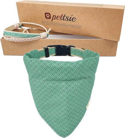 Pettsie Hemp Dog Bandana Collar & Matching Owner Friendship Bracelet | Adjustable, Durable Hemp & Soft Cotton, Matching Friendship Bracelet, Designed for Dog Lovers