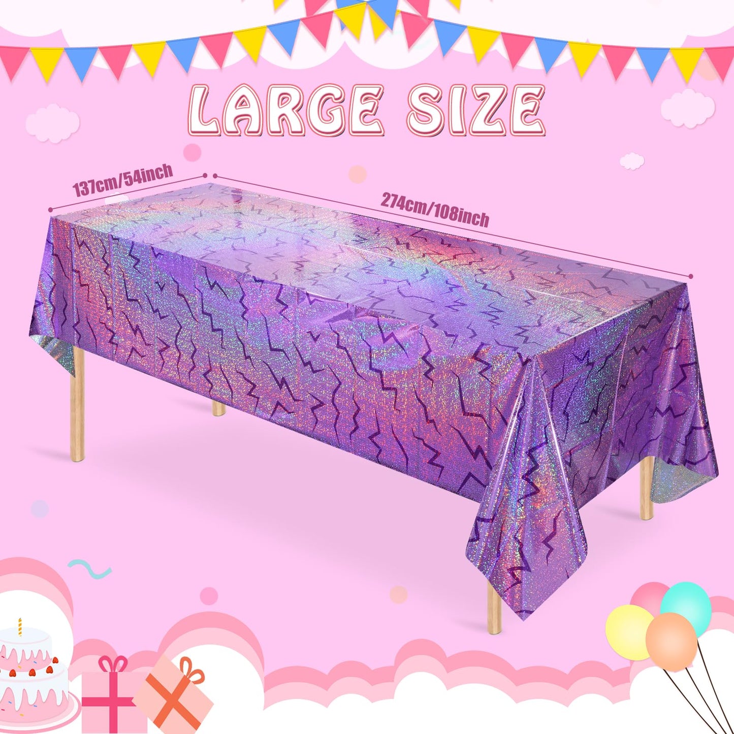Hauwellter 6 Pack Iridescent Purple Kpop Plastic Tablecloth 54x108 Inch, Holographic Laser Disposable Table Cover, Rectangle Purple Table Cloth for Kpop Disco Halloween Birthday Party Decorations