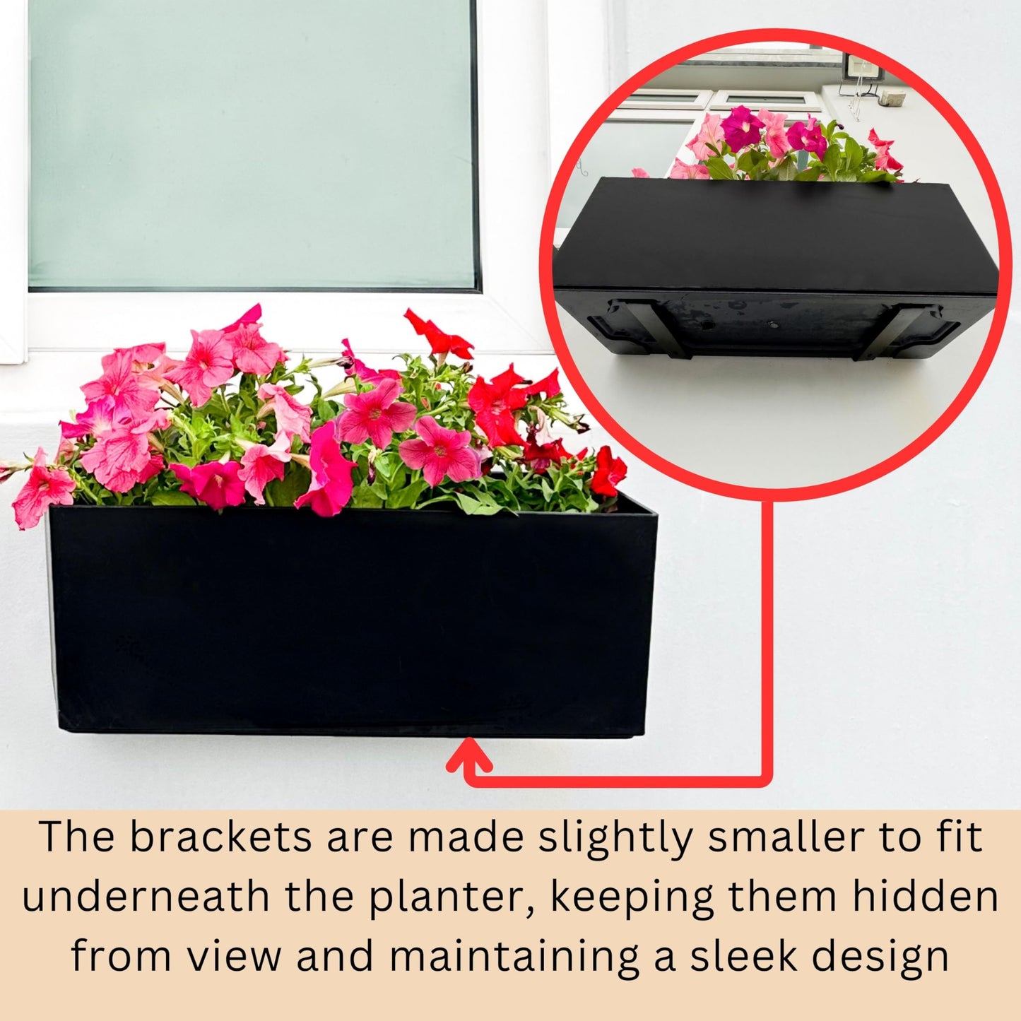 LaLaGreen Wall Planters for Indoor (2 Pack, 20 Inch) Black Self Watering Rectangular Window Planter Box Outdoor with Bracket Wall Mount Vertical Garden Balcony Herb Plant Holder Stylish Flower Pot