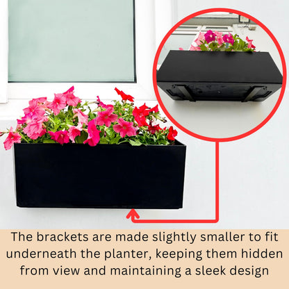 LaLaGreen Wall Planters for Indoor (2 Pack, 20 Inch) Black Self Watering Rectangular Window Planter Box Outdoor with Bracket Wall Mount Vertical Garden Balcony Herb Plant Holder Stylish Flower Pot