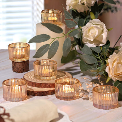 HAVITI 24 Pack Tealight Gold Candle Holders, Votive Tea Light Candle Holder Glass for Gold Centerpieces Fall Wedding Table Decor, Party Supplies, Home Decor