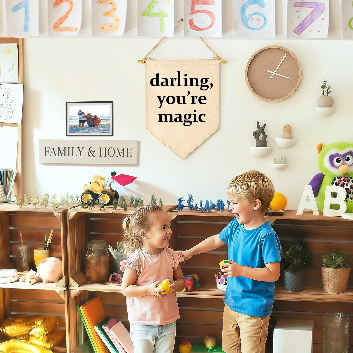 Darling You're Magic - Canvas Hanging Pennant Flag Banner Wall Sign Decor Gift for Nursery Baby Kids Girl Boy Teen Bedroom Playroom Decor- Birthday Christmas Gift