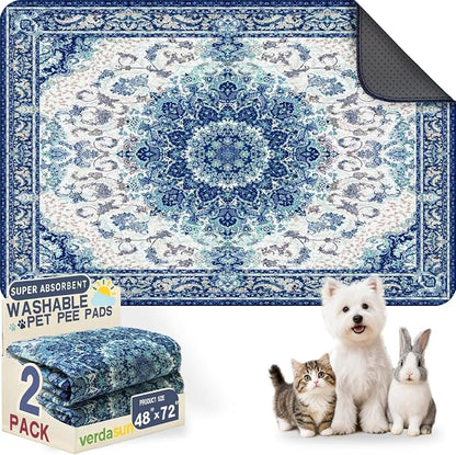 Washable Pee Pads for Dogs, Reusable Puppy Potty Training Pads, Ultra-Absorbent Thick Waterproof Leak-Proof Non-Slip Pads & Mat for Crate, Playpen, Floor, Whelping & Housebreaking , 2 Pack 48"x72"