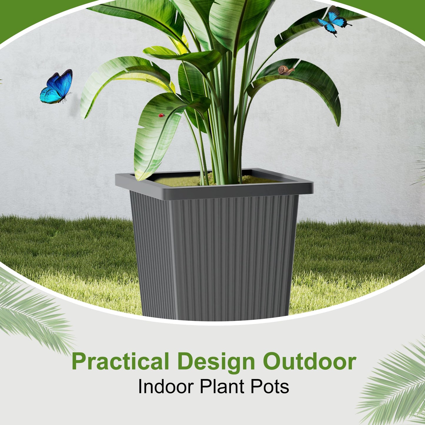 YESUNEED 24-Inch Tall Planters Set of 2 for Outdoor and Indoor Use,Tapered Flower Pots with Drainage Tray, Front Porch and Patio Decor,Ideal for Large Plants (Stripes-Grey)