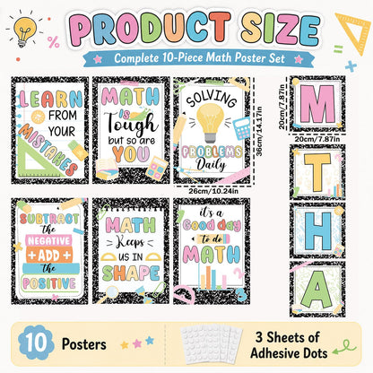 10PCS Composition Math Posters Math Inspirational Wall Chart Black White Speckle Classroom Decor Educational Mathematics Bulletin Board Decor for Elementary Middle School Teacher Chalkboard Supplies
