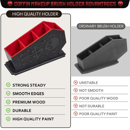 Gothic Coffin Decor Makeup Brush Holder,Spooky Witchy Gifts for Women,Skull Cosmetic Display Cases,Goth Decor Pen Holder, Vanity, Desk, Office Organizer for Mothers Day Bedroom Bathroom (Red)