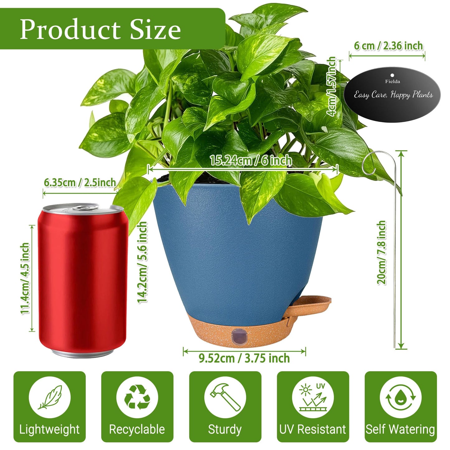2 Pack 10 inch Plant Pots and 6 Inch Self Watering Pots for Indoor Plants (5-Pack), Plastic Planters with Water Window, Drainage Holes & Trays, Indoor Outdoor Flower Pots