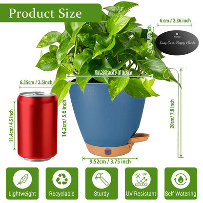 2 Pack 10 inch Plant Pots and 6 Inch Self Watering Pots for Indoor Plants (5-Pack), Plastic Planters with Water Window, Drainage Holes & Trays, Indoor Outdoor Flower Pots