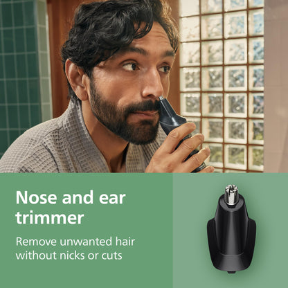 Norelco Philips Multigroom 3000 Series, All-in-One Trimmer, Beard Trimmer and Hair Clipper, 15-Piece Men's Grooming Kit for Head, Beard, Face, Nose, Ears, No Blade Oil Needed, Soft Pouch, MG3770/40