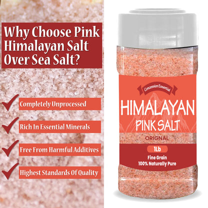 Concession Essentials- Himalayan Fine Grain Pink Salt (1lb) Includes a 3" Wooden Scoop