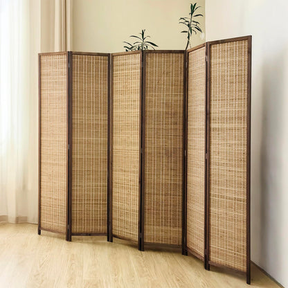Pawlabay 6 Panel Bamboo Room Divider Screen,5.6 FT Tall Bamboo Divider Folding Panel Screen,Freestanding Panel Divider for Room Seperation,Brown