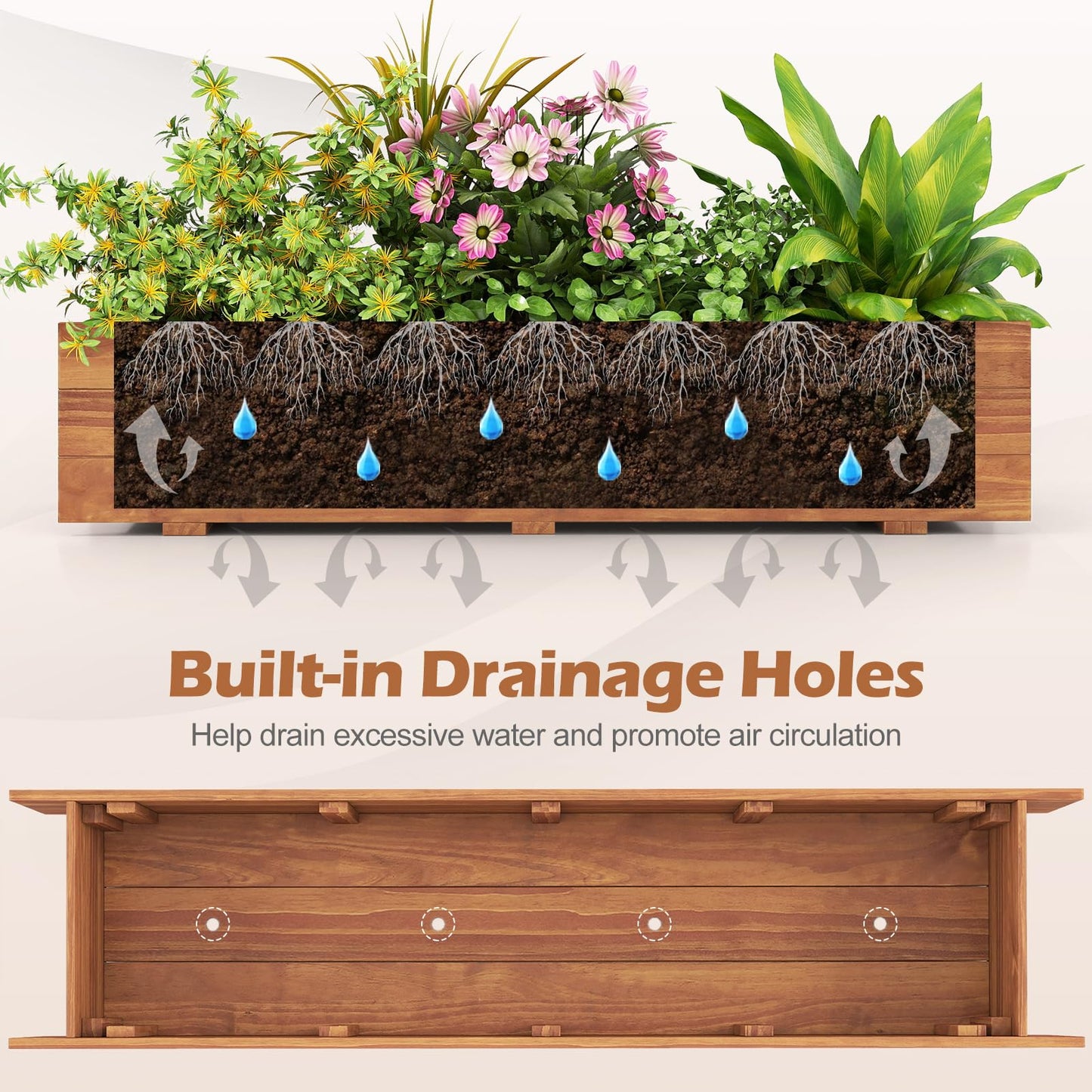 S AFSTAR Raised Garden Bed, 44" x 11" x 10" Wood Rectangle Planter Box with Drainage Holes, Water-Resistant Paint, Decorative Window Box, Outdoor Garden Bed for Fruit Vegetable Flower Herb, Orange