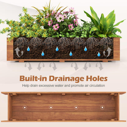 S AFSTAR Raised Garden Bed, 44" x 11" x 10" Wood Rectangle Planter Box with Drainage Holes, Water-Resistant Paint, Decorative Window Box, Outdoor Garden Bed for Fruit Vegetable Flower Herb, Orange