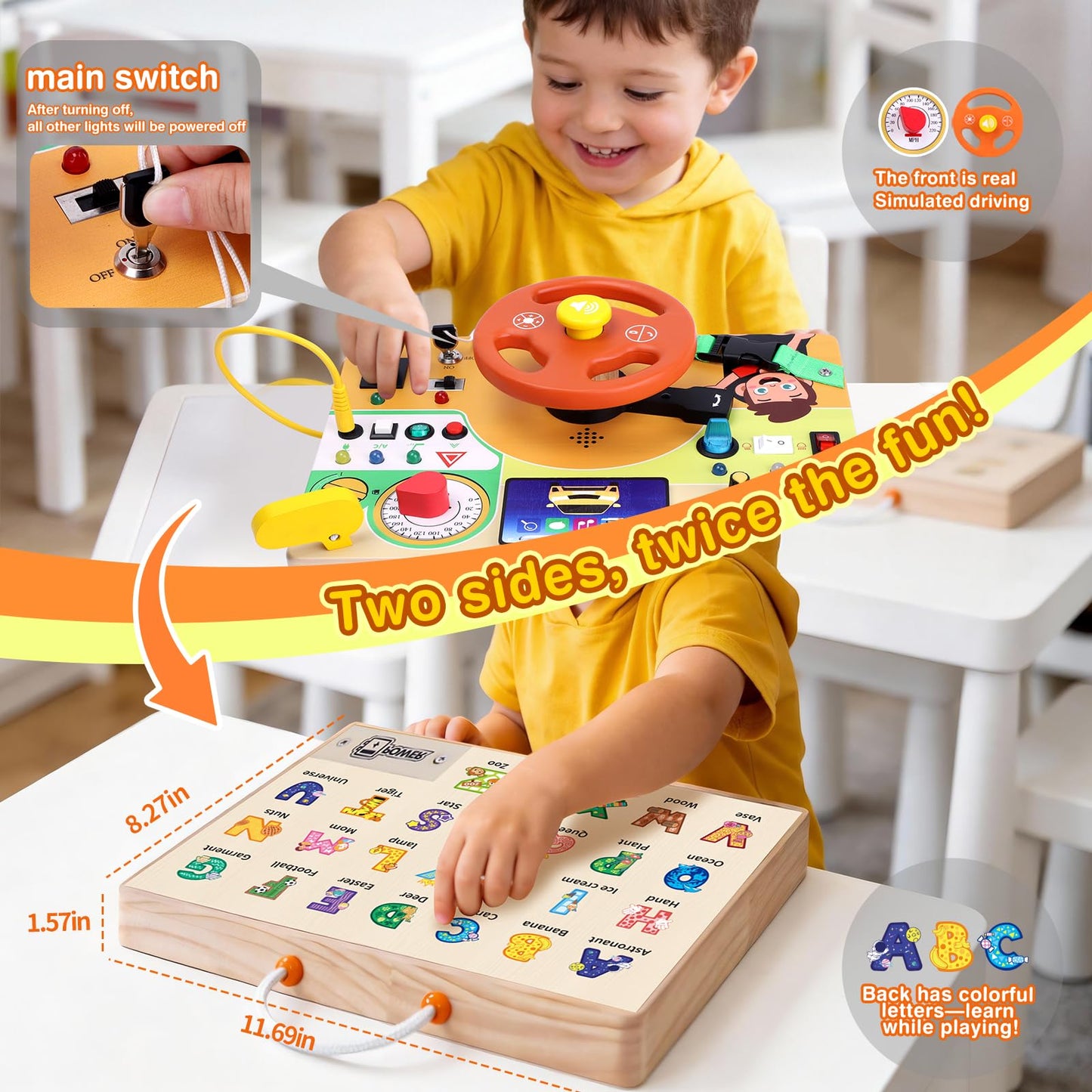 Grarain Busy Board for Toddlers - Montessori Educational Toy for 1-3 Year Old Boys & Girls | Travel-Friendly Sensory Learning Activity | Ideal for Kids with Autism(Busy Board v6)