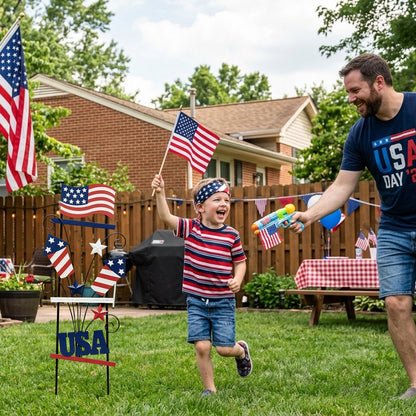 WKHOMEDECO 4th of July Decorations Outdoor, 30 Inch Metal Patriotic Garden Stakes, USA Yard Sign with American Flag, Red White and Blue Yard Decorations for Memorial Day Lawn Porch