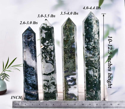 AMOYSTONE Extra Large Healing Crystal Obelisk Towers Moss Agate Point Wand Home Decor Reiki Healing 4.4-4.8LBS