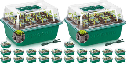 VIVOSUN 24-Pack Seed Starter Trays, 144-Cell Seed Starter Kit with Humidity Dome, Flat Reusable Plant Germination Trays with Drain Hole, Green Propagation Tray for Planting Seeds