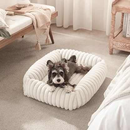 FURTIME Dog Bed Medium Size Dog, Washable Orthopedic Pet Bed with Removable Cover, Rectangle Soft Calming Sleeping Puppy Bed Durable Pet Cuddler with Anti-Slip Bottom, Cream, M Plus (30"x24"x8")