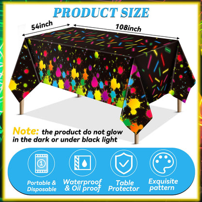 VitalCozy 6 Pcs 80s Neon Table Cloths for Parties Glow in The Dark Tablecloths 54 x 108 Inch Plastic Glow Party Table Covers for Halloween Birthday Black Light Party Supplies Decorations