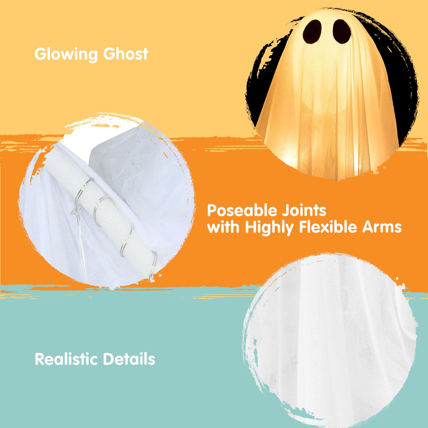 JOYIN 2 Pcs 47” Halloween Light up Hanging Ghost Decorations Outdoor, Halloween Flying Hanging Ghosts with Warm LED Lights and Timer for Haunted House Prop Front Yard Patio Party Decor Indoor Outdoor