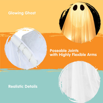 JOYIN 2 Pcs 47” Halloween Light up Hanging Ghost Decorations Outdoor, Halloween Flying Hanging Ghosts with Warm LED Lights and Timer for Haunted House Prop Front Yard Patio Party Decor Indoor Outdoor