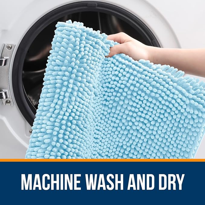 OLANLY Bathroom Runner Rugs 59x20, Soft Absorbent Chenille Bath Rugs, Rubber Backing Quick Dry, Machine Washable Long Bath Mats for Bathroom Floor, Tub and Shower, Home Decor Accessories, Sky Blue