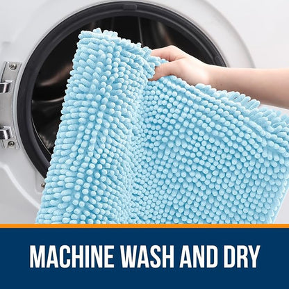 OLANLY Bathroom Rugs 30x18, Extra Soft Absorbent Chenille Bath Rugs, Rubber Backing Quick Dry, Machine Washable Bath Mats for Bathroom Floor, Tub and Shower, Home Decor Accessories, Sky Blue