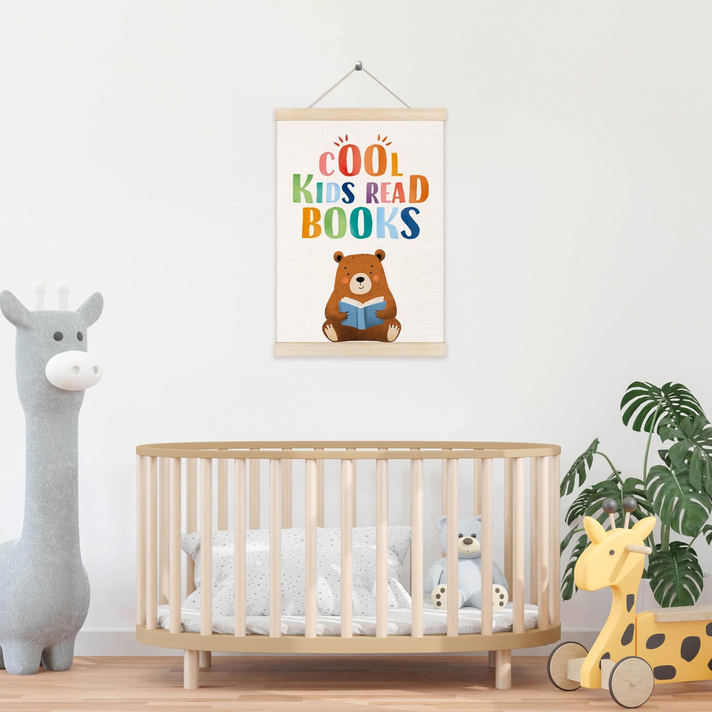 Koesus Cool Kids Read Books Wall Art Poster Hanger Frame 12x16 Inch, Reading Corner Decor for Classroom, Cute Bear Book Canvas Pictures Prints Framed Wall Decor for Kids Room Nursery Playroom