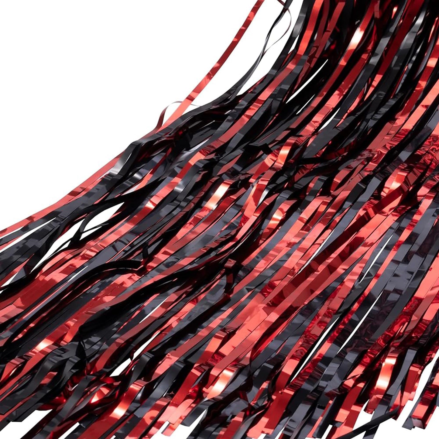 BRAVESHINE Tinsel Photo Backdrop Curtains - 2 Pack 3.2x8.2ft Black Red Foil Fringe Streamer Curtain for Graduation/Stranger/Men/Birthday/Bachelorette/Anniversary/Home/Office/Indoor/Outdoor Decorations