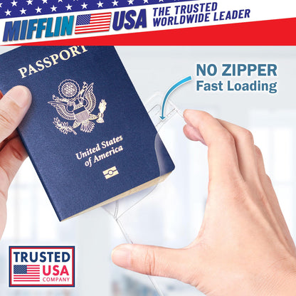 Mifflin-USA Passport & Card Holders (Clear, 4x6 Inches, 100 Pack), Extra Large ID Name Badge Holder, Zipperless Vertical Plastic Card Holders