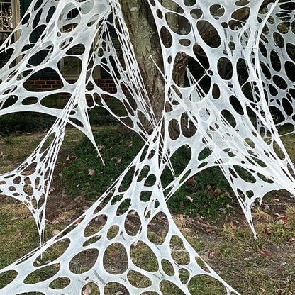 JOYSELLER 2 Packs Spider Web Halloween Decorations Outdoor, Stretchy 900 sqft Halloween Spider Web, Cut-Your-Own Flexible Spider Webbing for Halloween Decor (Spiders Not Included)