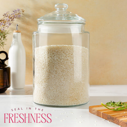 1.5 Gallon Glass Cookie Jar - Tall Food Storage Container with Airtight Lid - Large Kitchen Canister for Sugar, Flour, Dog Treat, Candy, Biscotti & Apothecary - Pack of 1