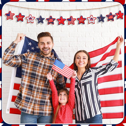 Geelin 18 Pcs Patriotic 4th of July Ornaments Patriotic Red Blue White Decoration for Tree Felt Star 250th Anniversary USA American Flag Tree Decorations 2.36 Inch Hanging Stars for Party Decor