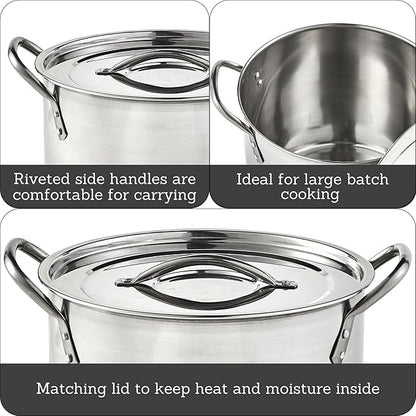 IMUSA 16 Quart Stainless Steel Stock Pot with Lid - Large Cooking Pot for Soups, Stews, Pasta, Seafood Boiling and Family Meals - Riveted Handles for Easy Transport