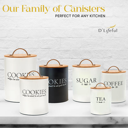 D'Lifeful Tea Coffee Sugar Canister Set - 3pc Airtight Canister Sets for Kitchen Counter - Farmhouse Containers for the Kitchen - Decorative Countertop storage with Airtight Lid for Freshness - White