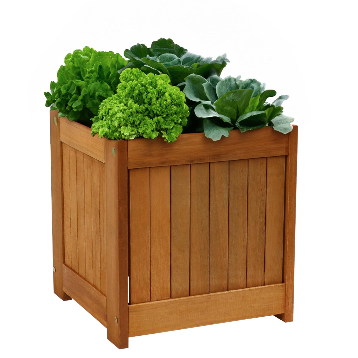 Sunnydaze 16-Inch Meranti Wood Planter Boxes for Outdoor Plants - Square Large Planter Boxes with Teak Oil Finish - Set of 2